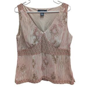 VTG Y2K Jones Wear Womens Babydoll Top Size 12 Pink Flora Cottagecore Sleeveless